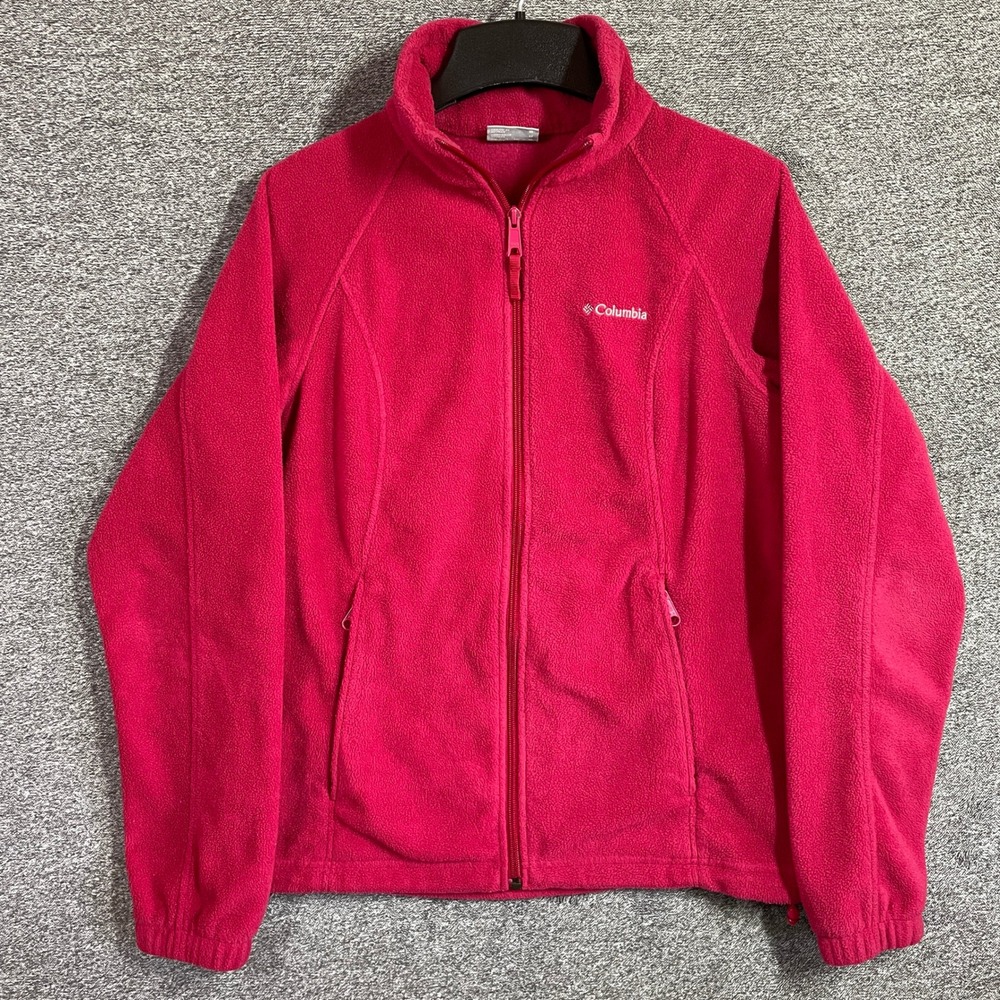 Columbia Womens Full Zip Fleece Jacket Pink Mock Neck Outdoor Layer M